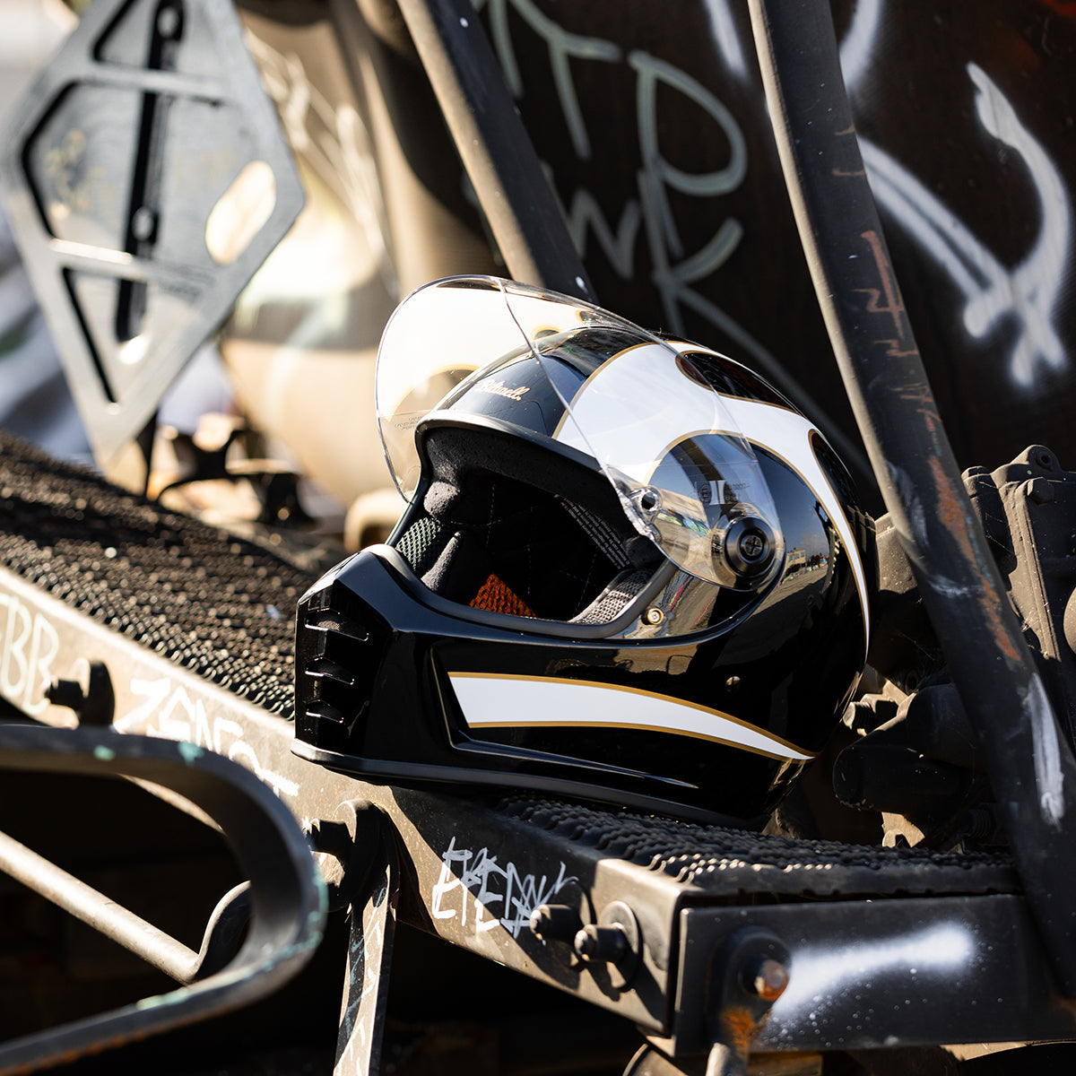 Lane Splitter ECE R22.06 Helmet - Gloss Black / Gloss White Flames