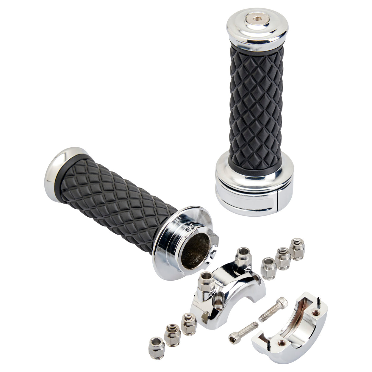 Biltwell AlumiCore Custom Grip Set Dual Cable - Chrome