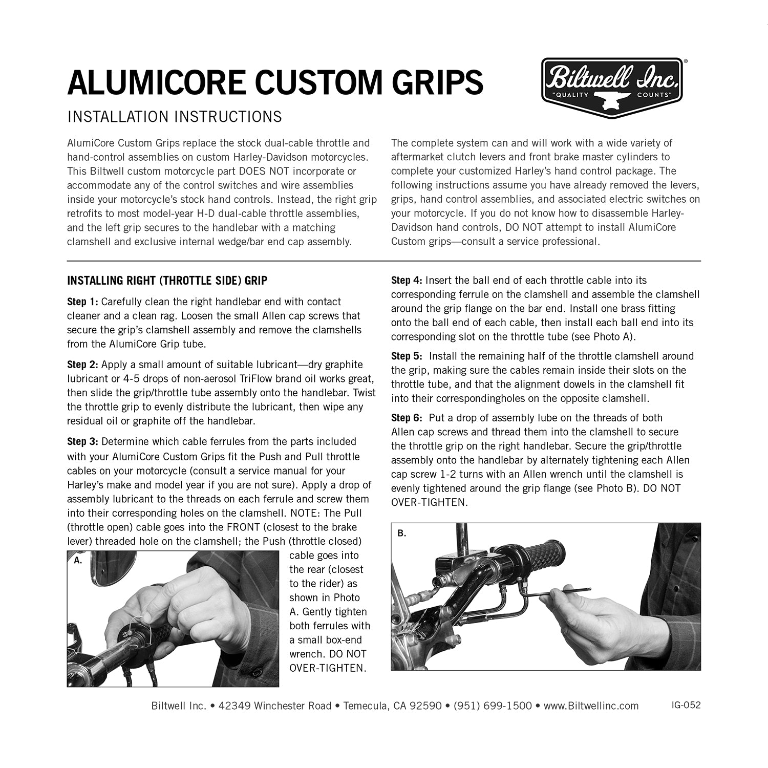 Biltwell AlumiCore Custom Grip Set Dual Cable - Chrome