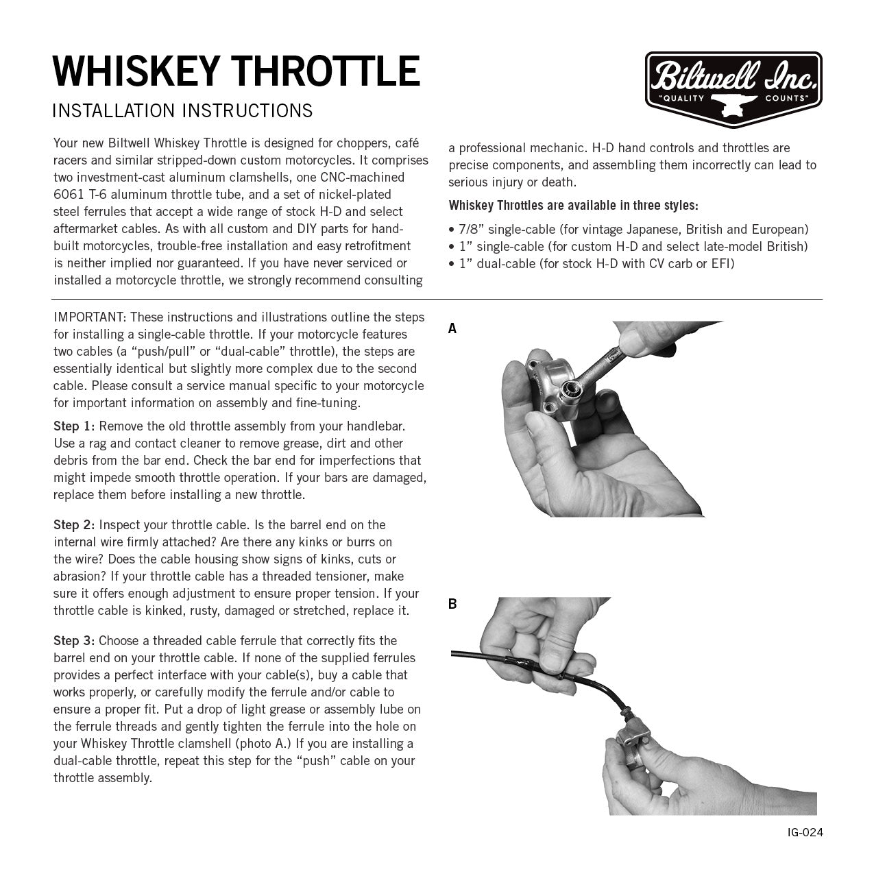 Poignée d'Accelérateur Biltwell Whiskey Double Câble Ø 1 Noir - BTC